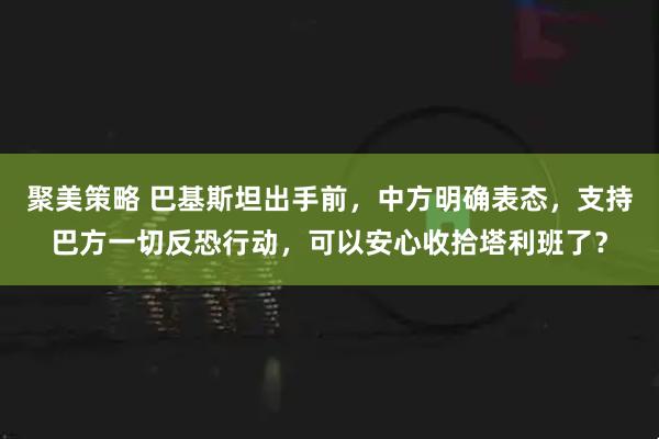 聚美策略 巴基斯坦出手前，中方明确表态，支持巴方一切反恐行动，可以安心收拾塔利班了？